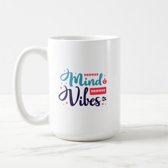 Positive vibes Blue and Red Inspirational Quote Kaffemugg (Vänster)