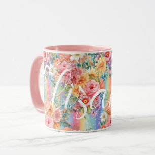 Positive Vibes Bright Rainbows Blommigts eget namn Mugg