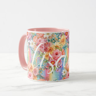 Positive Vibes Bright Rainbows Blommigts eget namn Mugg