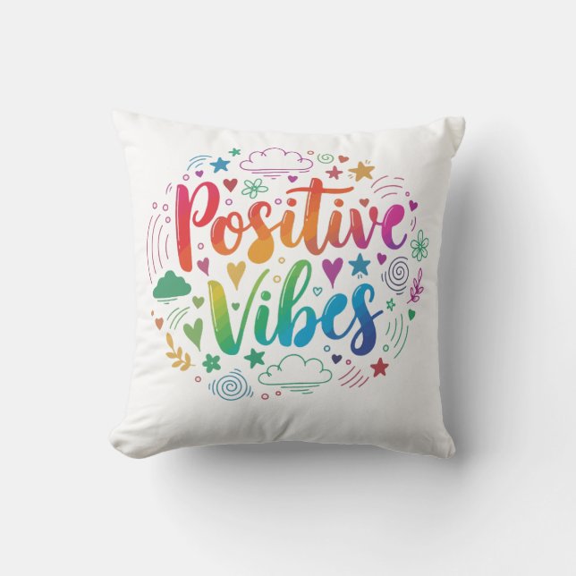 Positive Vibes Only – Motivational Text Throw Pill Kudde (Framsida)