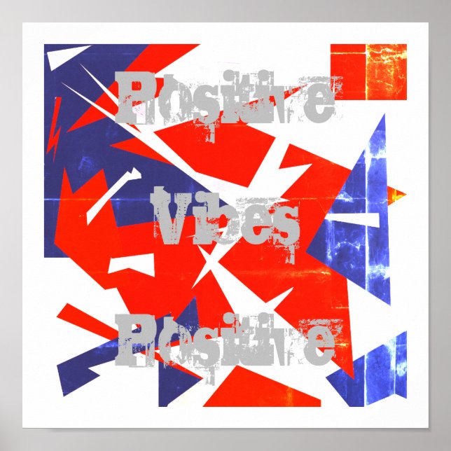 Positive Vibes Red Blue White Abstrakt Art Poster (Framsidan)