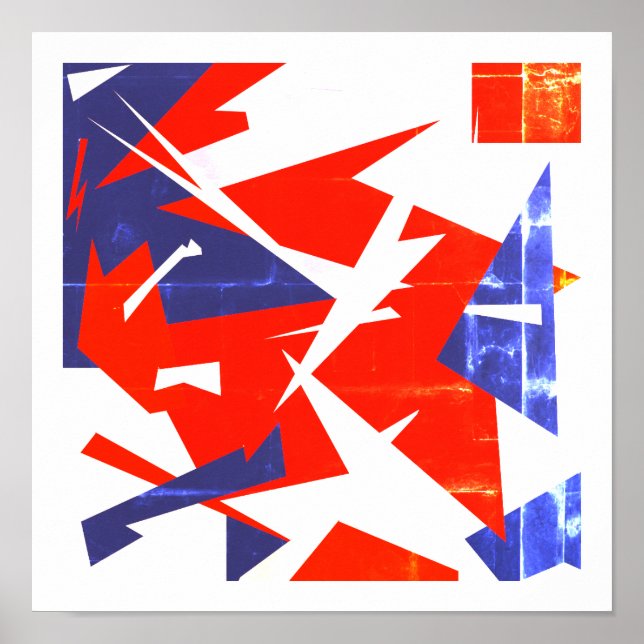Positive Vibes Red Blue White Abstrakt Art Poster (Framsidan)