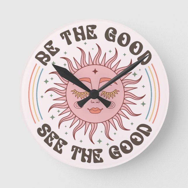 Positive Vibes Rund Klocka (Framsida)