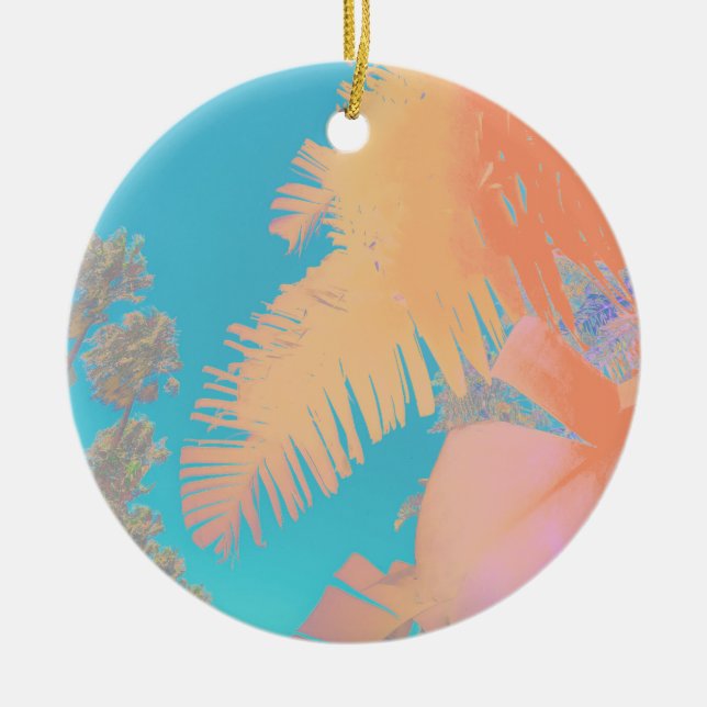 Positive Vibes Tropical Handflatan Träd Julgransprydnad Keramik (Framsidan)