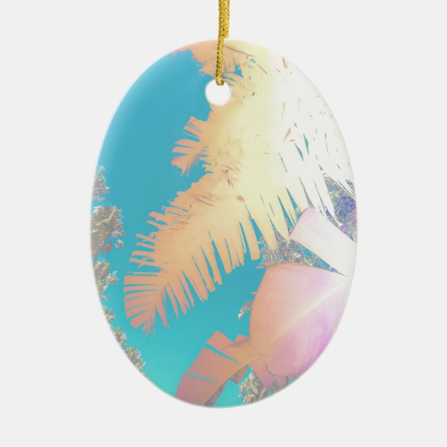 Positive Vibes Tropical Handflatan Träd Julgransprydnad Keramik (Framsidan)