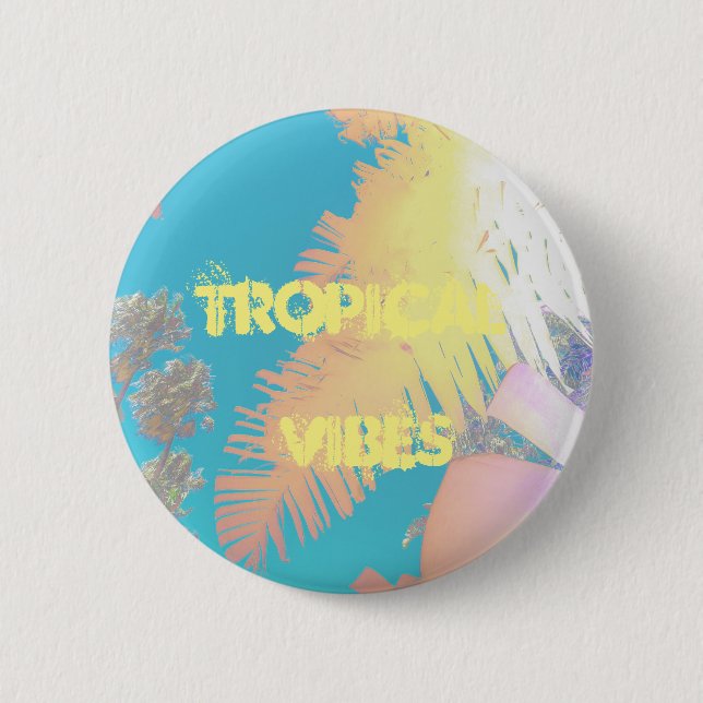 Positive Vibes Tropical Handflatan Träd Knapp (Framsida)