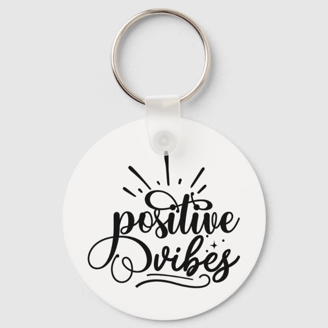 Positive Vibes Typography Motivational Quote Art Nyckelring (Framsida)