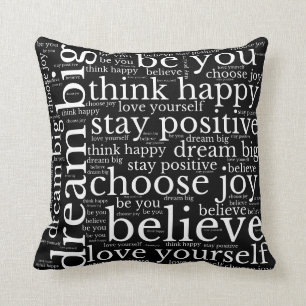 Positive Vibes WordArt Mönster White Text Black Kudde