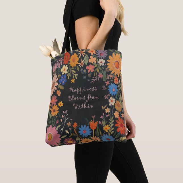 Positivity Tote Bag - Happity - Folk Blommigts Tygkasse (Närbild)