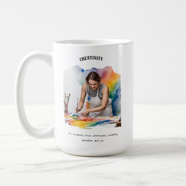 Positivt bekräftelsekort för kreativitet kaffemugg (Vänster)