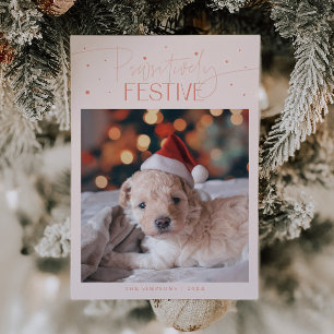 Positivt firande hundfoto persika jul julkort