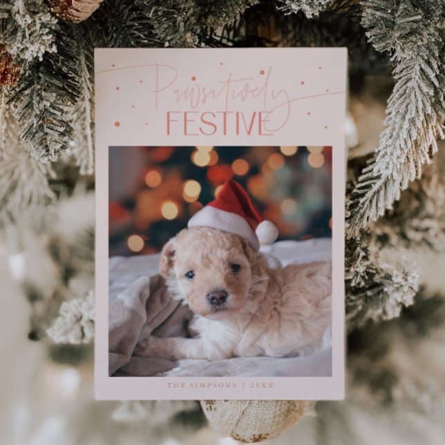 Positivt firande hundfoto persika jul julkort (Skapare uppladdad)