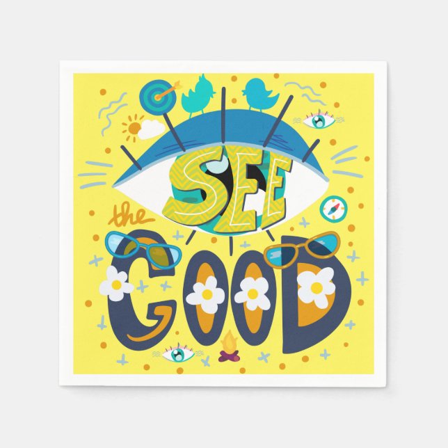 Positivt inspirerande citat levande sommar gul pappersservett (Framsidan)