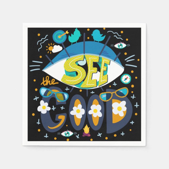 Positivt inspirerande citat livlig sommar svart pappersservett (Framsidan)