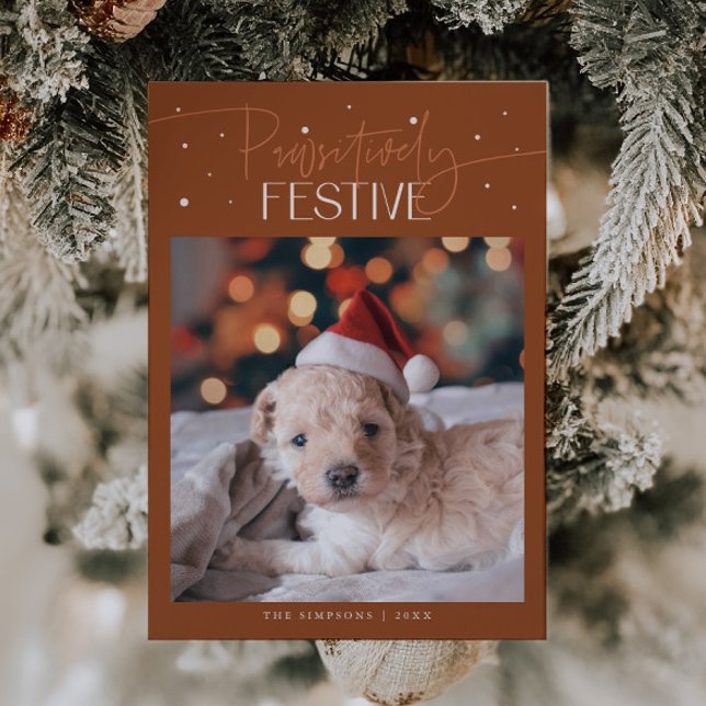 Positivt Julglad Hund Foto Terrakotta Julkort (Skapare uppladdad)
