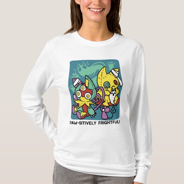 Positivt läskigt | Monstrosa Katter Halloween  T Shirt (Framsida)