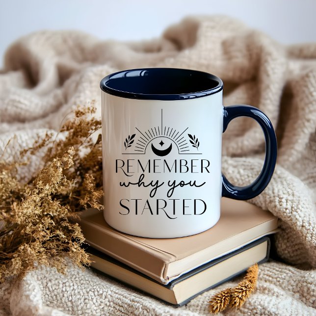 Positivt mindset-present för kvinnor och entrepren mugg (Boho Moon Black and White minimalist affirmation Mug)