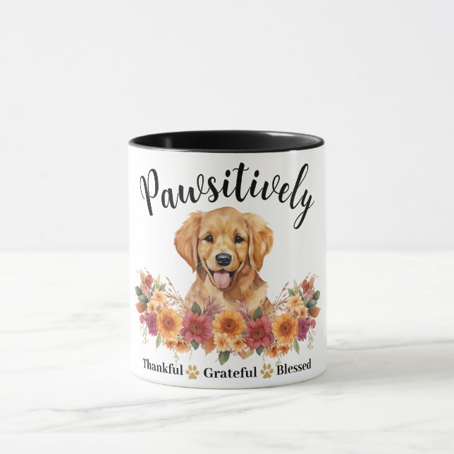 Positivt Tacksam Tacksam Salig Söt Hund Mugg (Center)