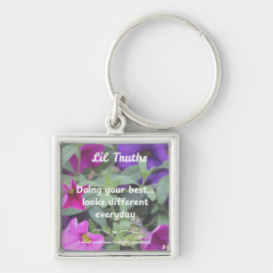 Positve Vibes Lil Truths Blommigt Blooms Fyrkantig Silverfärgad Nyckelring