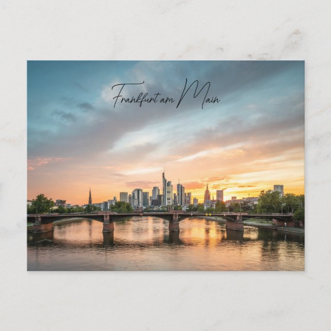 Poskarte Frankfurt , Skyline im Sonnenuntergang  Vykort (Framsida)