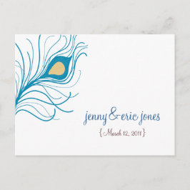 Poskort för peacock Feather Bröllop Tack Vykort