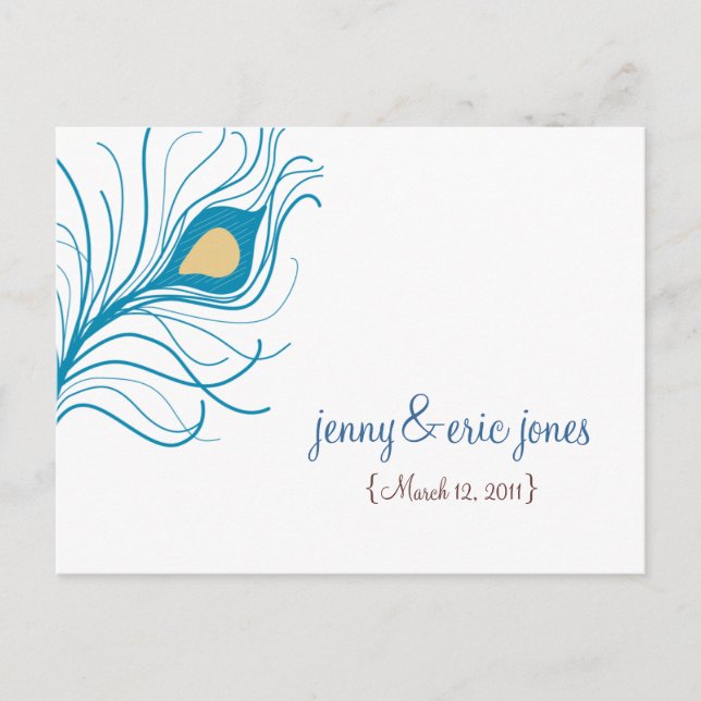 Poskort för peacock Feather Bröllop Tack Vykort (Framsida)