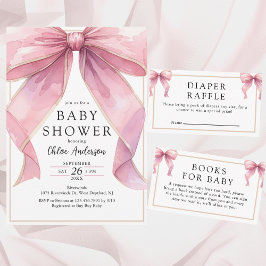 PosRosa Coquette Bow Baby Shower Inbjudningar