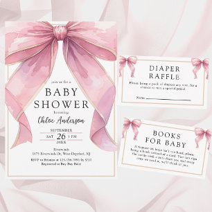 PosRosa Coquette Bow Baby Shower Inbjudningar