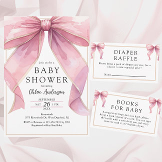 PosRosa Coquette Bow Baby Shower Inbjudningar
