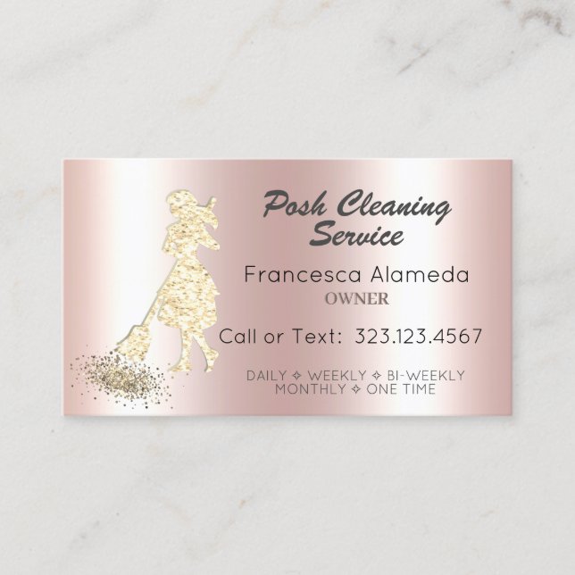 PosStädning Service Rosa Metallic & Guld Glitter Visitkort (Framsida)