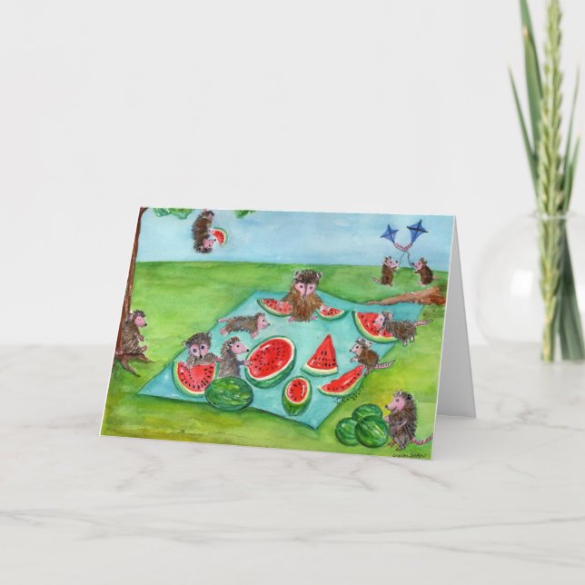 Possum Picnic Card.  Nytt i roligt Tack Kort (Framsida)