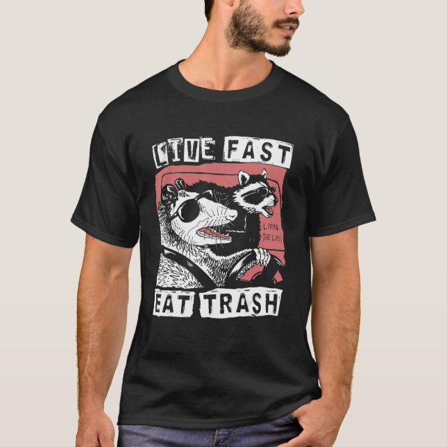 Possum Raccoon Live Fast Eat Sopor Street Cats Squ T Shirt (Framsida)