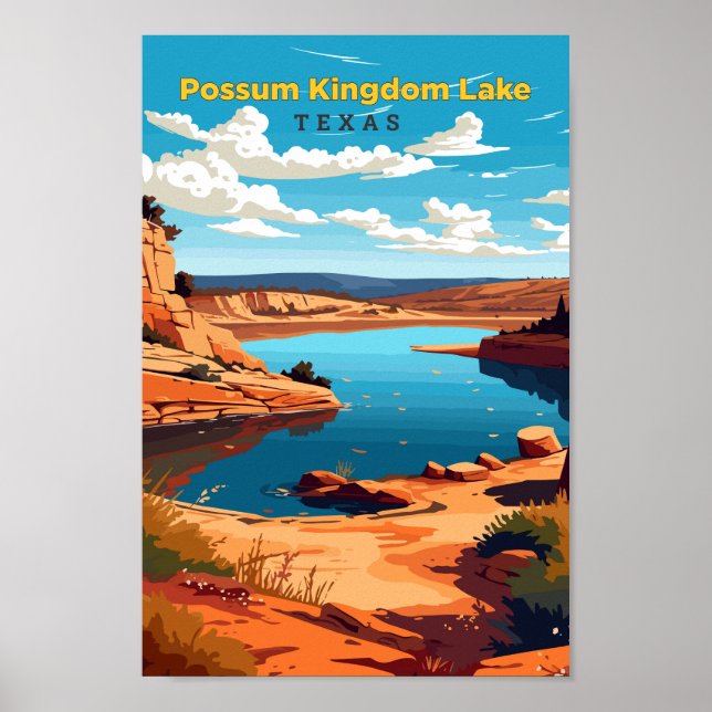 Possum Sjö Texas Travel Art Vintage Poster (Framsidan)