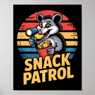 Possum Snacks Patrol with Flashlight and Chip Hum Poster