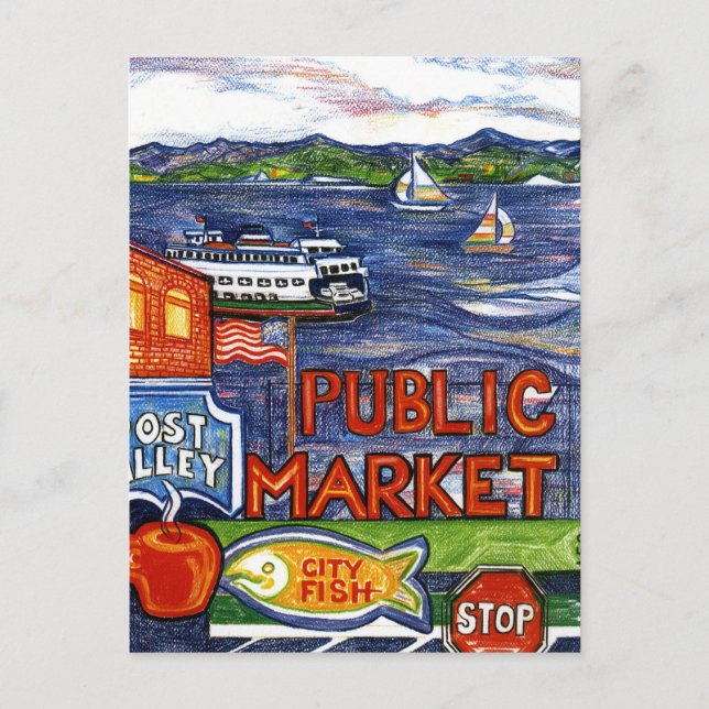 Post Alley med färja Vykort (Framsida)