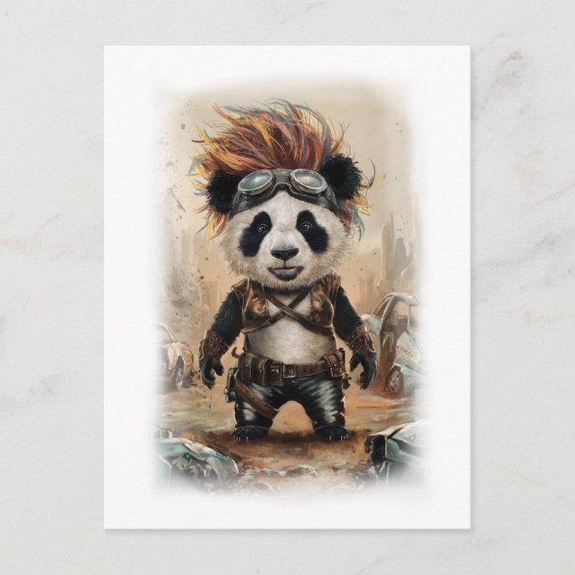 Post Apocalypse Panda Movie Design on a White Helg Vykort (Framsida)