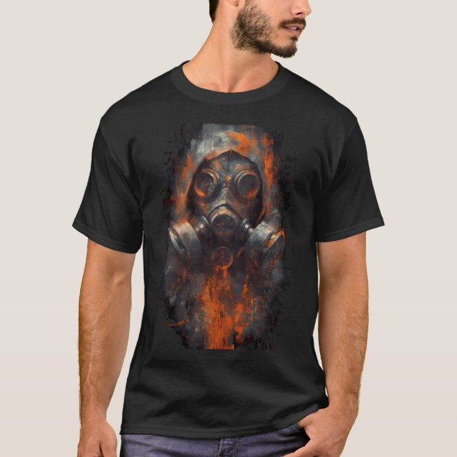 Post-Apocalyptic Gas Mask Dark Industrial T-Shirt (Framsida)
