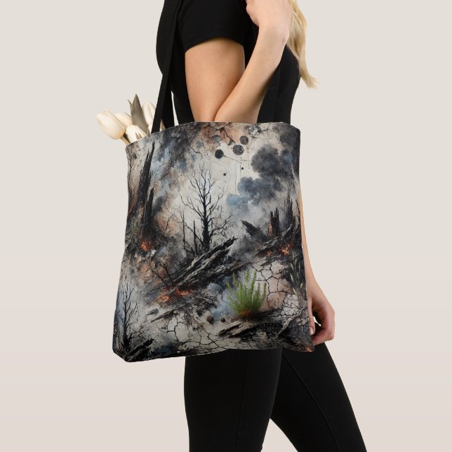 Post-Apocalyptic Wildfire Art Tote Bag Tygkasse (Närbild)