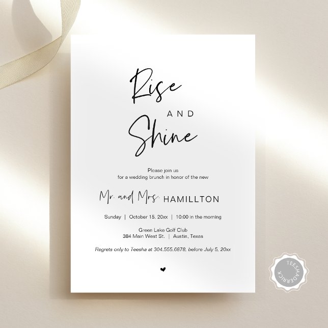 Post bröllop Brunch, Stiga upp och Shine Inbjudningar (Post wedding Brunch, Rise and Shine Celebration Invitation Card, Modern Minimal Theme, Newlyweds)