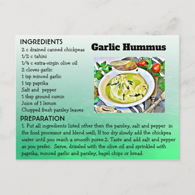 Post Card för Garilic Hummus Recipe Vykort (Framsida)