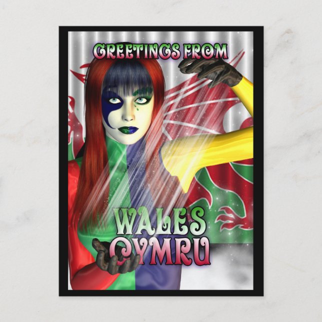 Post Card Hälsning från Wales, Cymru, Dragon Vykort (Framsida)