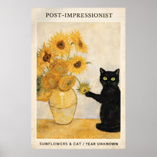 Post-Impressionistisk katt solros tryck, Van Gogh Poster