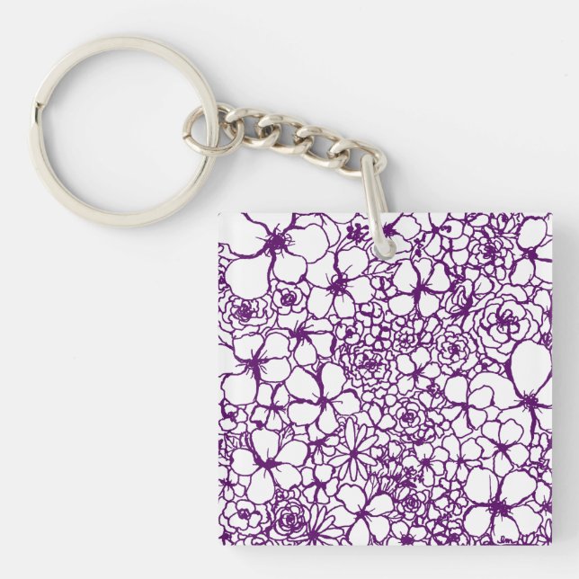 Post-it Blommiga Klotter Fyrkantig Nyckelring Mini (Framsidan)
