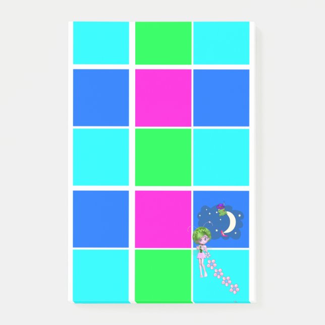 Post-it-lappar Änglarosa Blå rutor Post-it Block (Framsida)