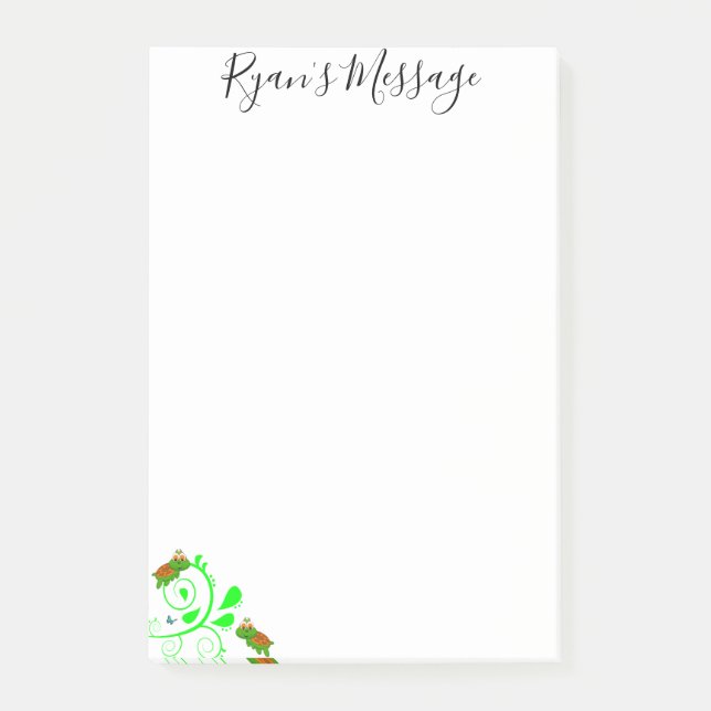 Post-it Notes Gröna Sköldpaddor Blommor Block (Framsida)