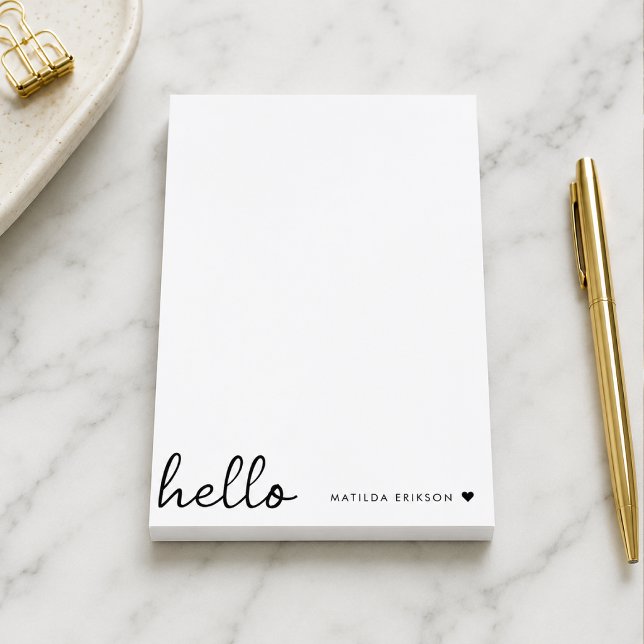 Post it Notes | Personligt Hello Anpassat Namn Blo Post-it Block (Personalized 4x6 Post it Notes with custom name design for reminders and lists)
