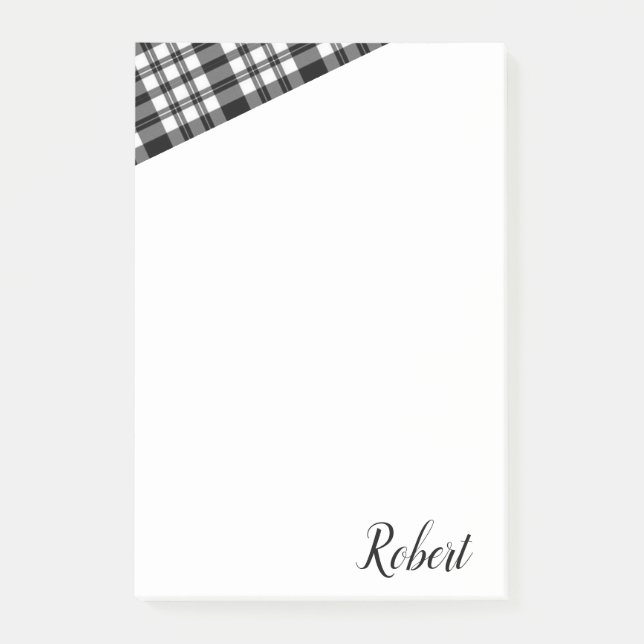 Post-it Notes Vit och Svart Plaid Block (Framsida)