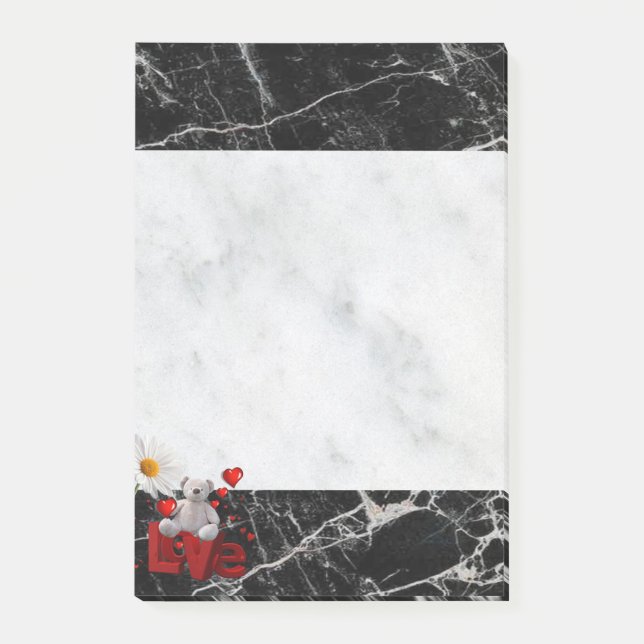 Post-it Notes Vit & Svart Marmor Teddybjörn Block (Framsida)