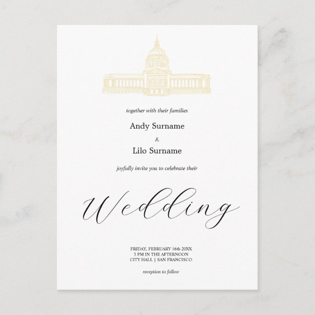 Post-kort för San Francisco City Hall Bröllop Vykort (Framsida)