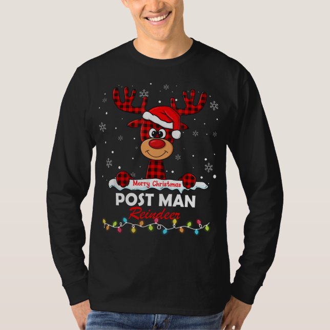 Post Man Rensdyr Tomte Hatt Buffalo Rutig Jul T Shirt (Framsida)